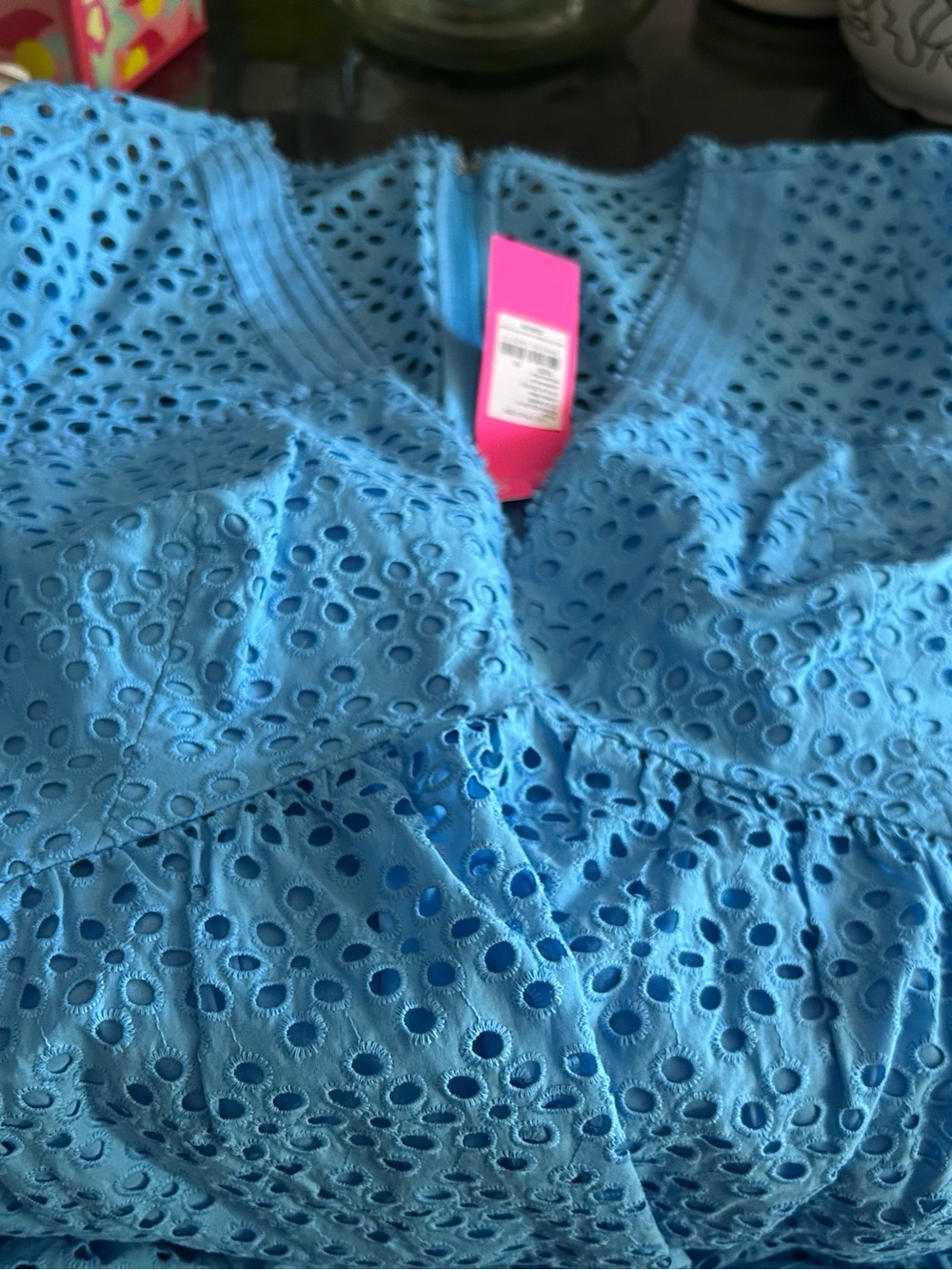 Lilly Pulitzer Blue Eyelet V-Neck Casual Dress - Picture 4 of 7